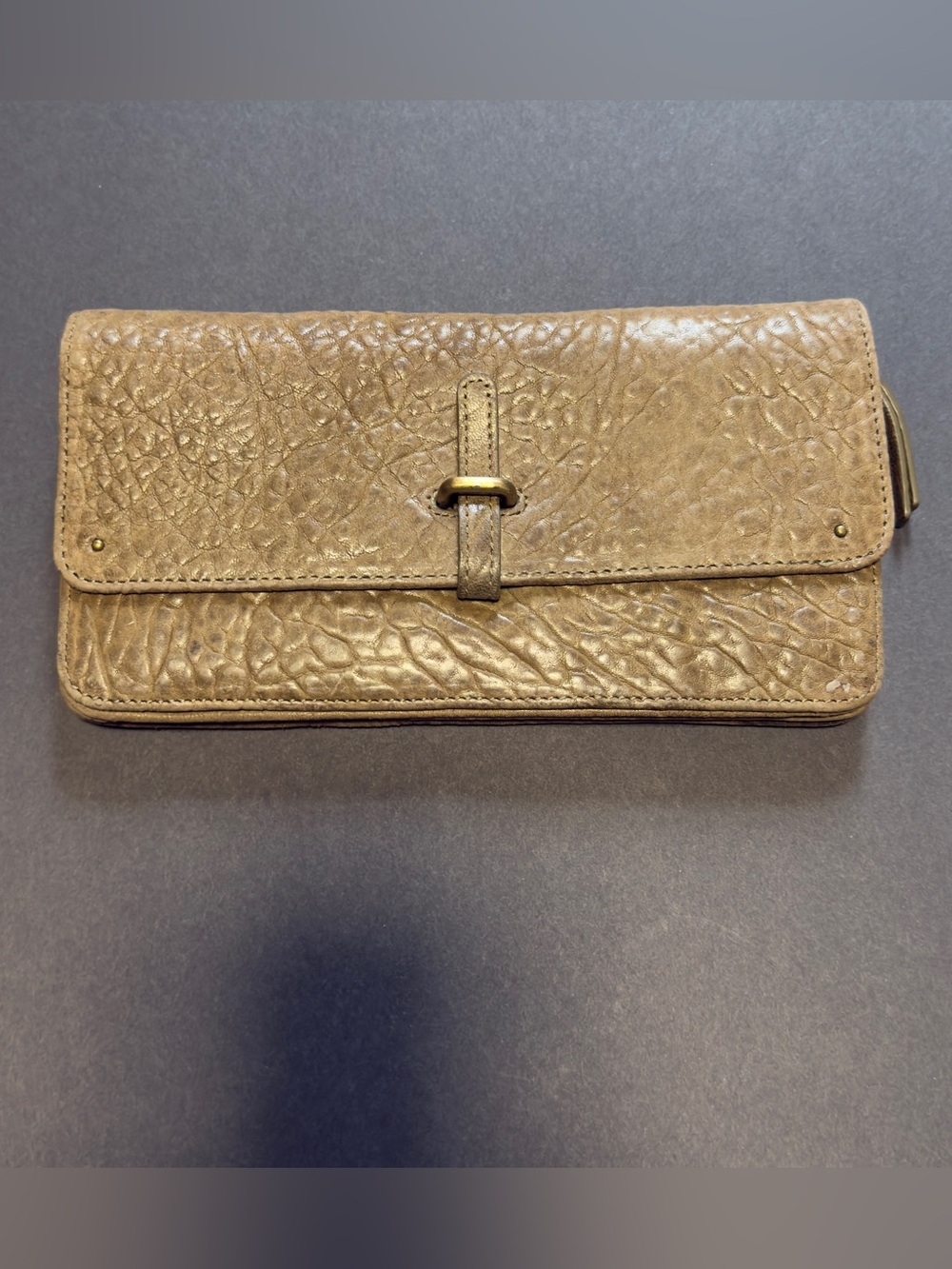 Anthropologie Pilcro and the Letterpress Taupe Pebbled Leather Toggle Wallet